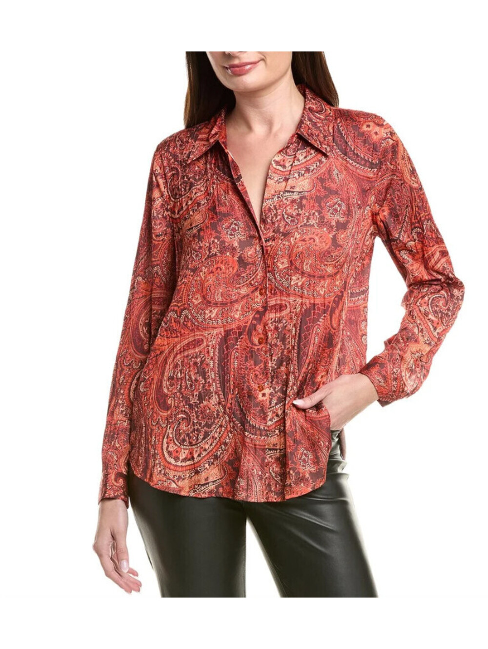 L'agence Long Sleeve Button Down Top Rust Multi Boute Paisley Size XS NWT $390